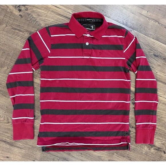 Duck Head Long Sleeve Polo Shirt Mens Small Athletic Fit Striped Red White Green - Picture 2 of 10